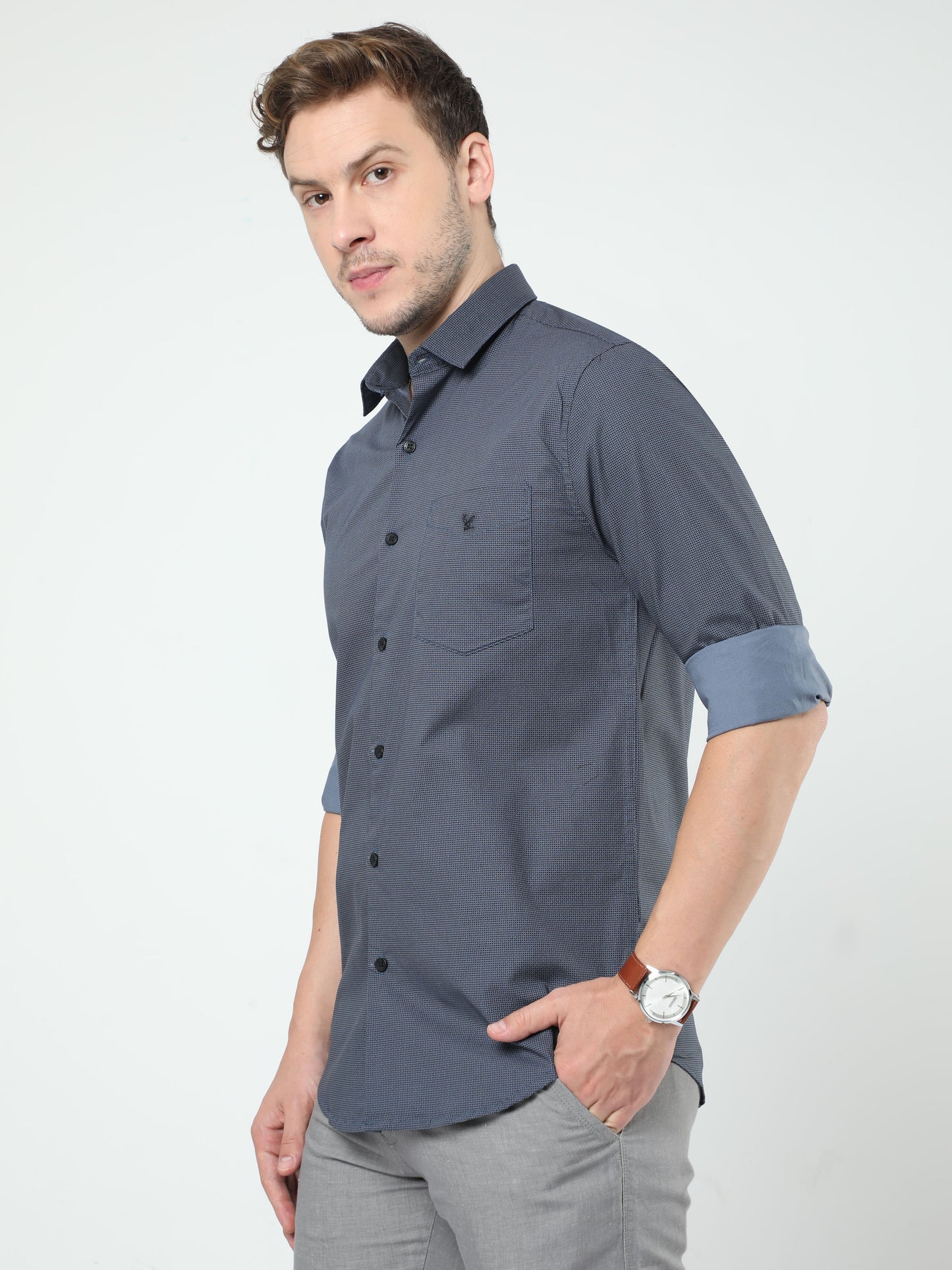 Dark Grey Printed Full Sleeves Shirt