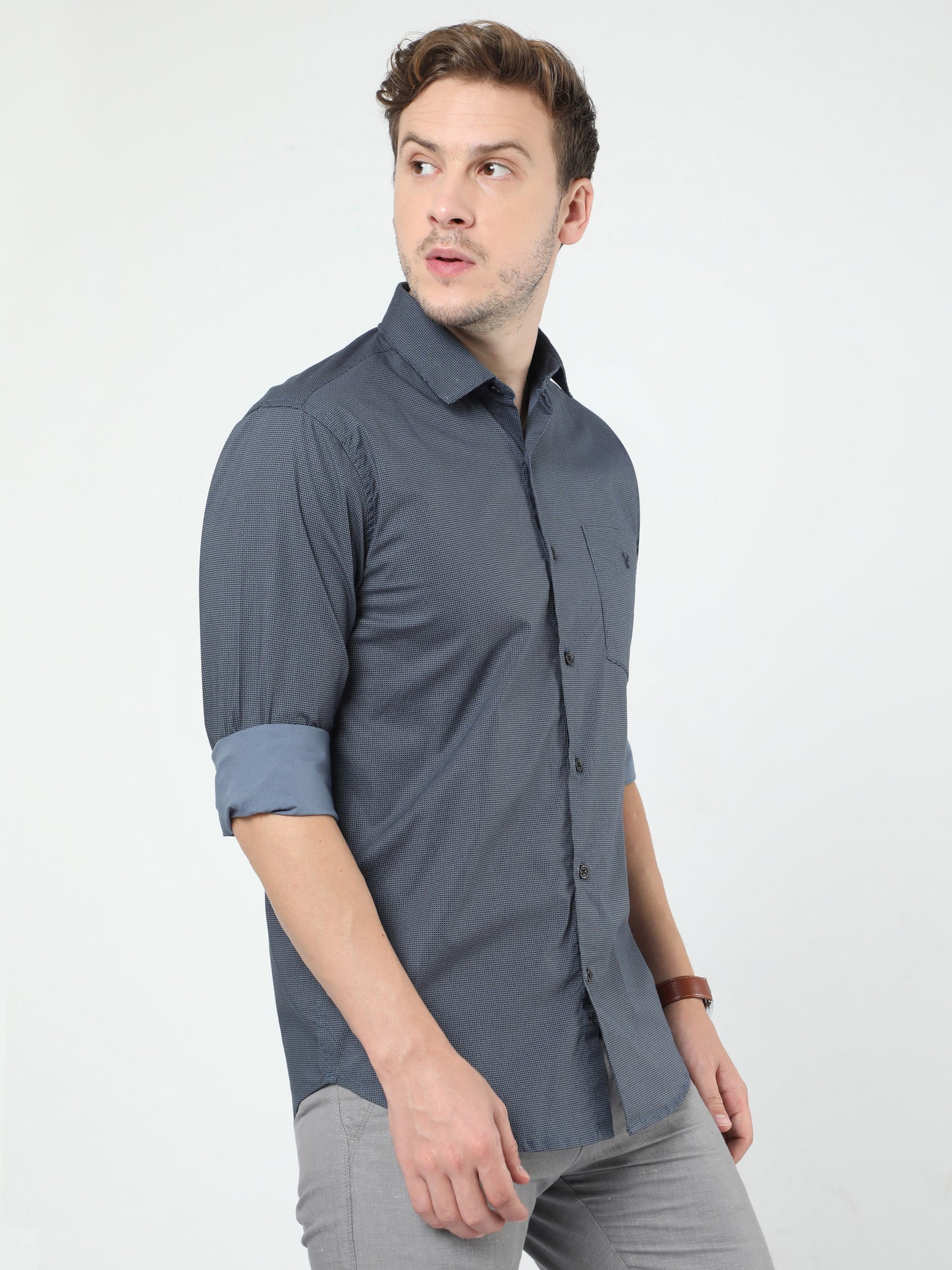 Dark Grey Printed Full Sleeves Shirt