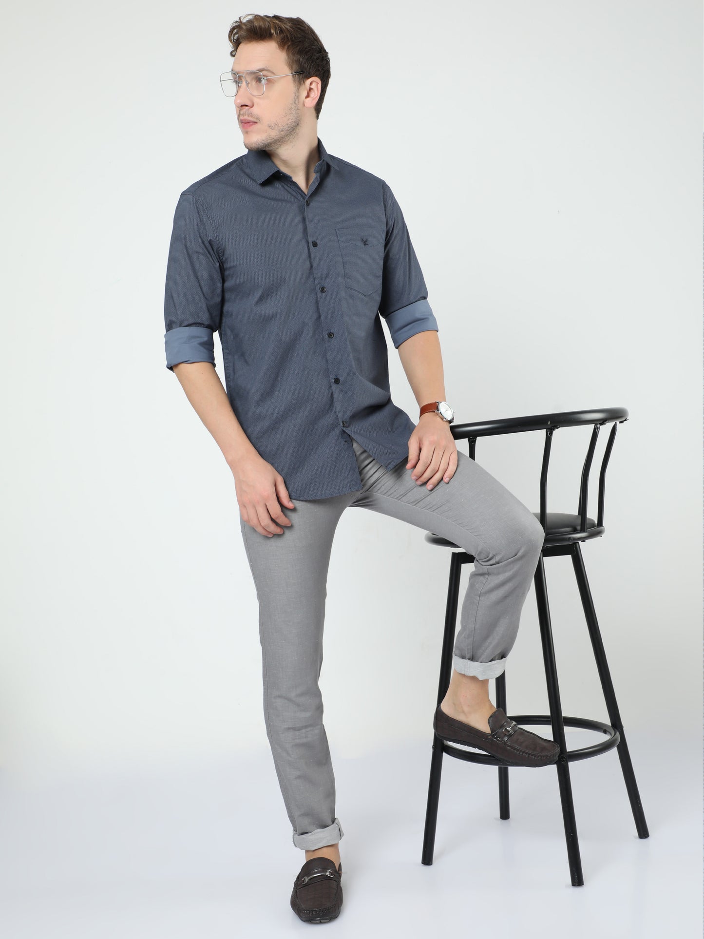 Dark Grey Printed Full Sleeves Shirt