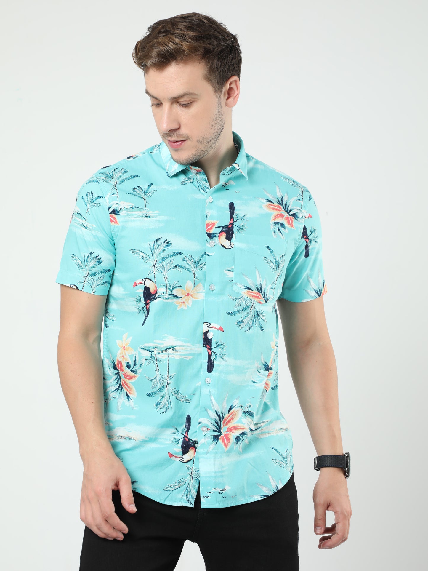 Blue Printed Half Sleeves Shirt