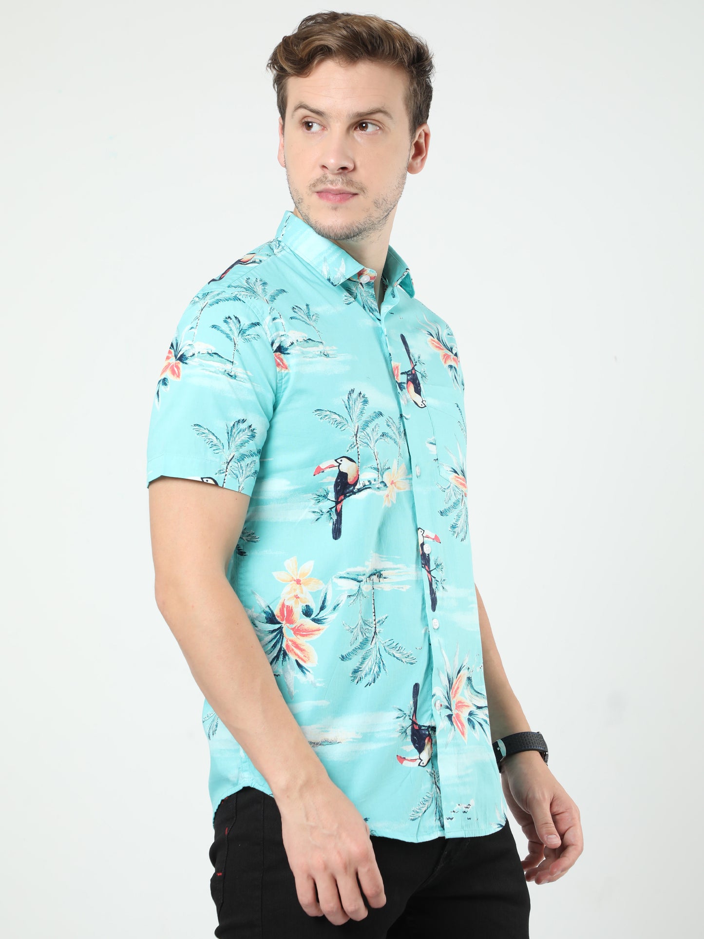 Blue Printed Half Sleeves Shirt