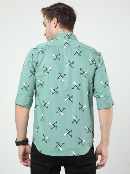Green Printed Twill Full Sleeves Shirt