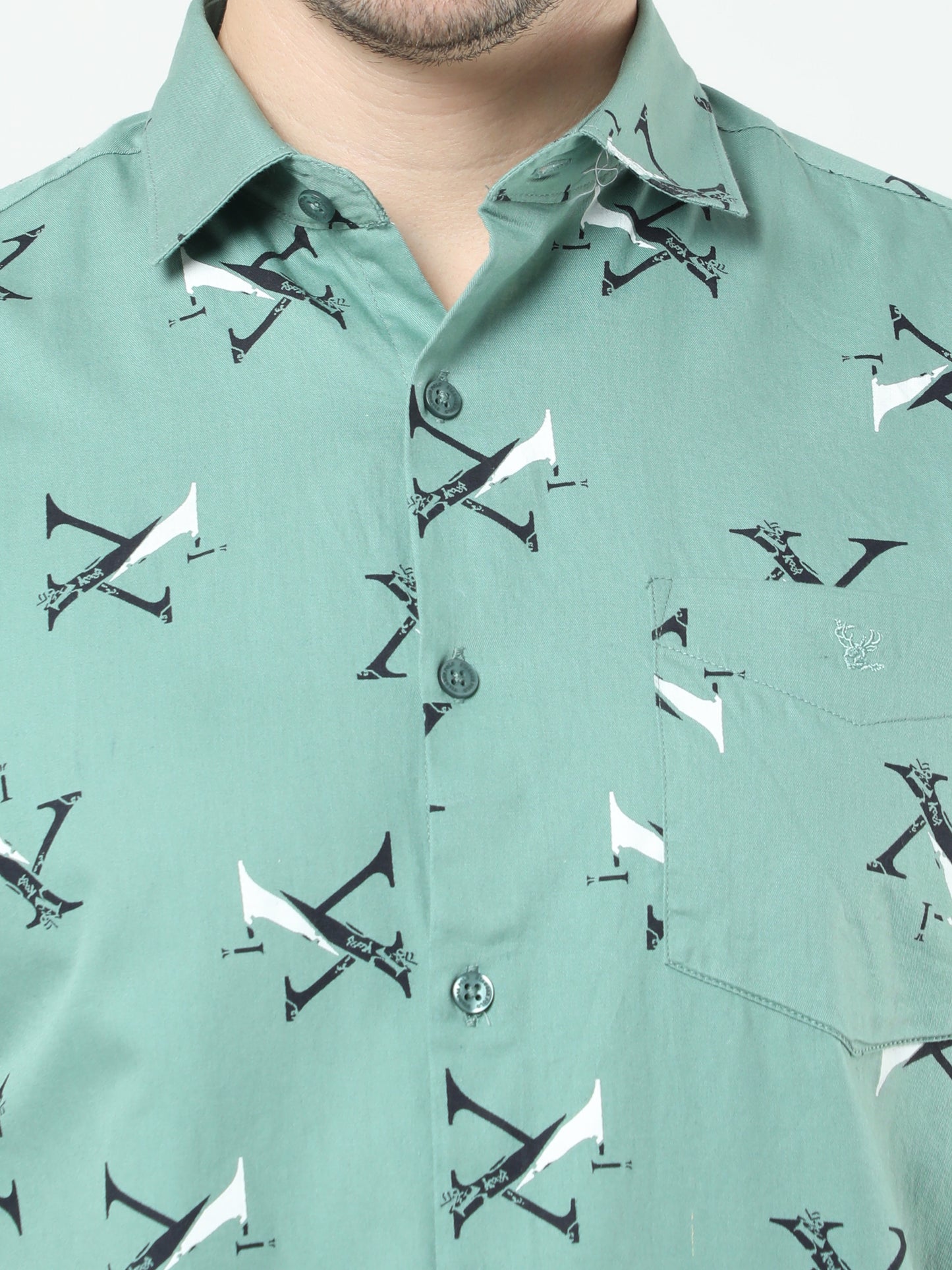 Green Printed Twill Full Sleeves Shirt