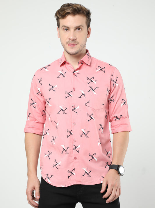Pink Printed Twill Full Sleeves Shirt