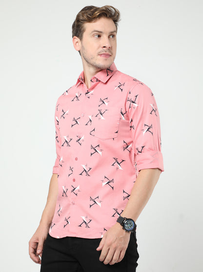 Pink Printed Twill Full Sleeves Shirt