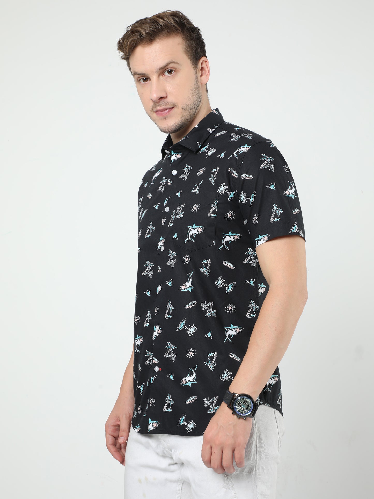 Black Printed Half Sleeves Shirt