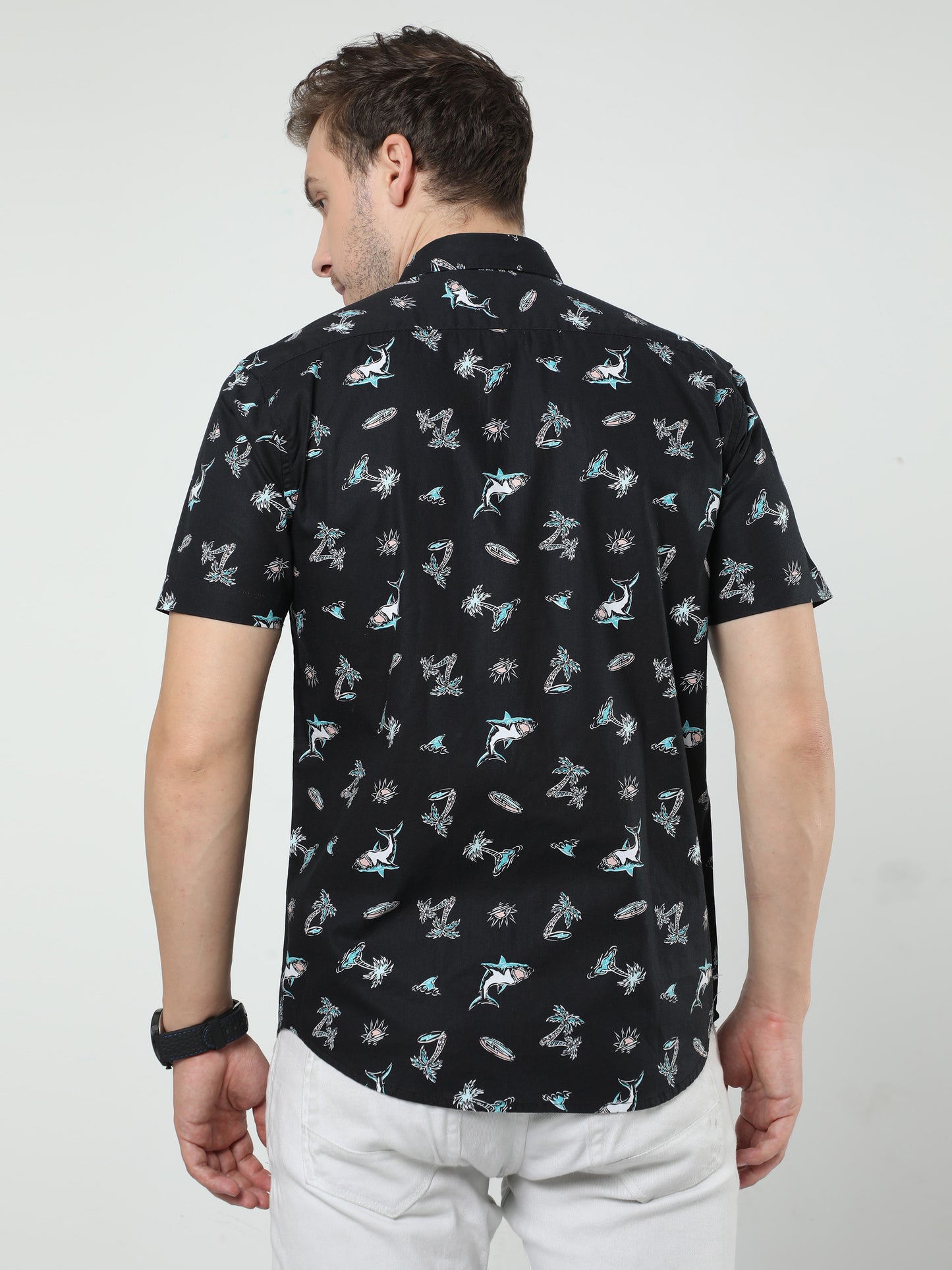 Black Printed Half Sleeves Shirt