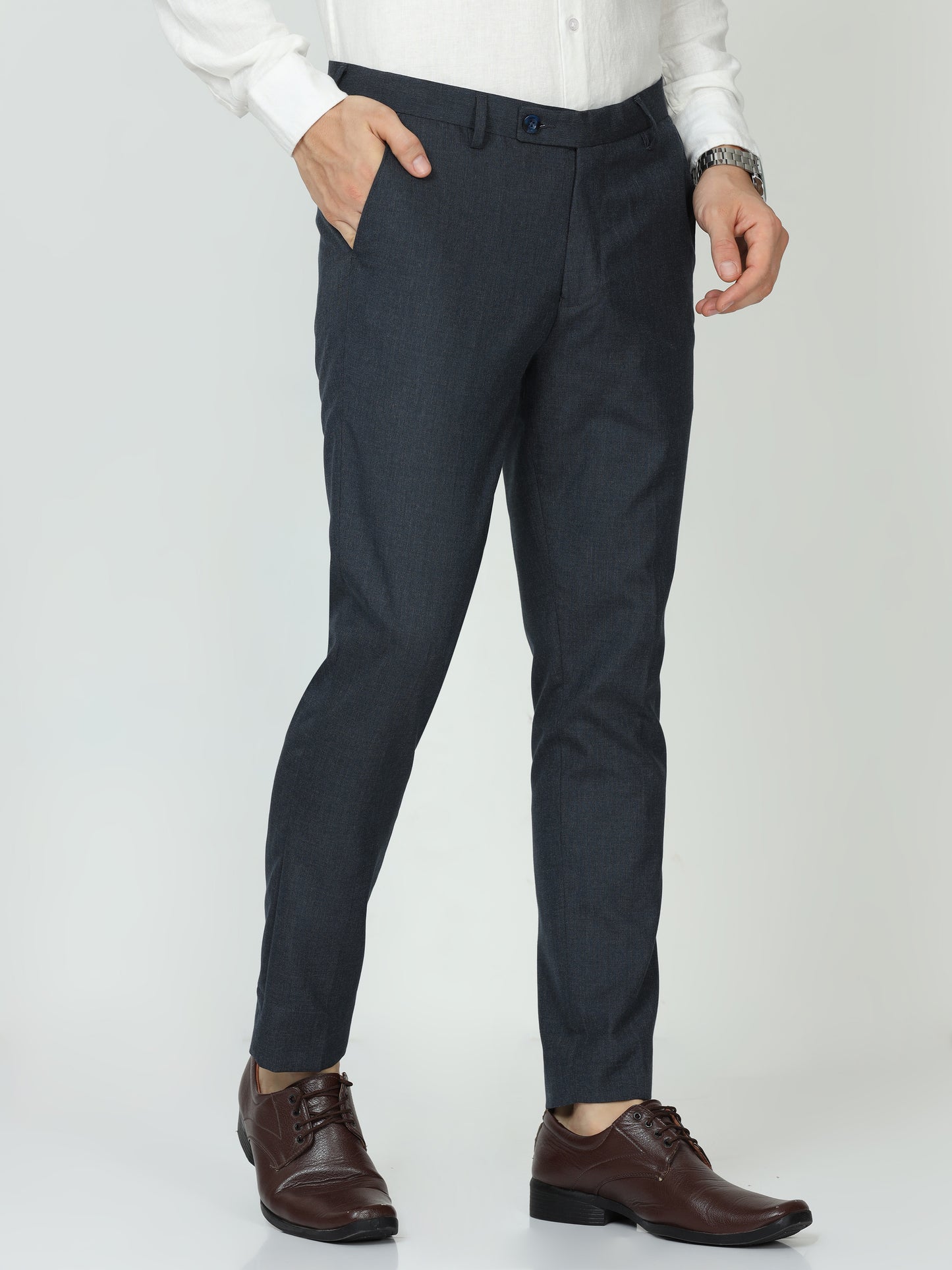 Solid Blue Mens Formal Trouser