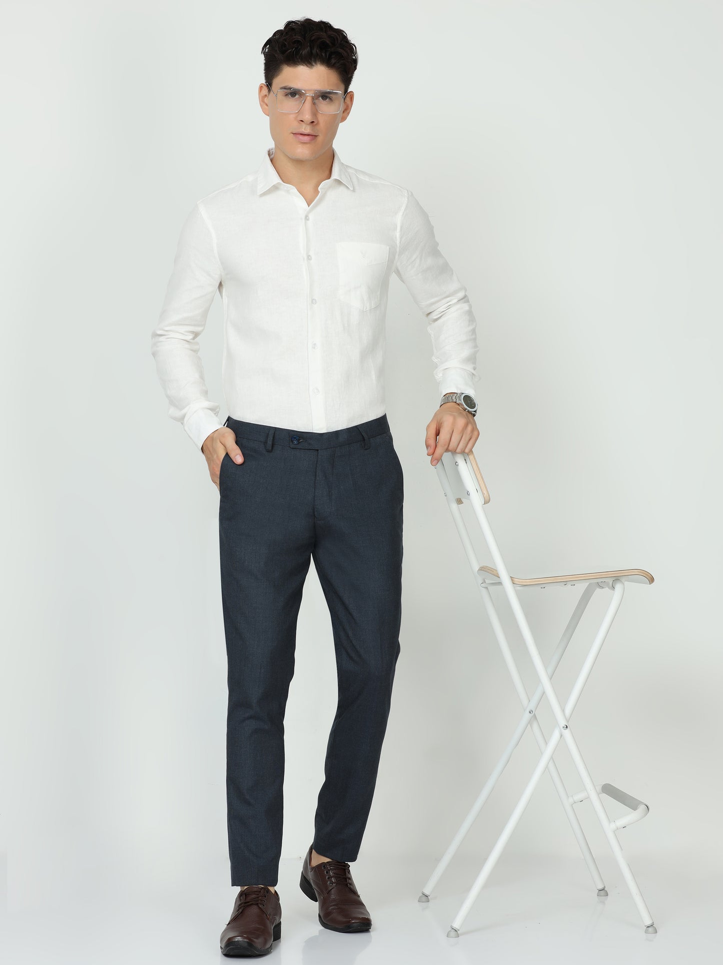 Solid Blue Mens Formal Trouser