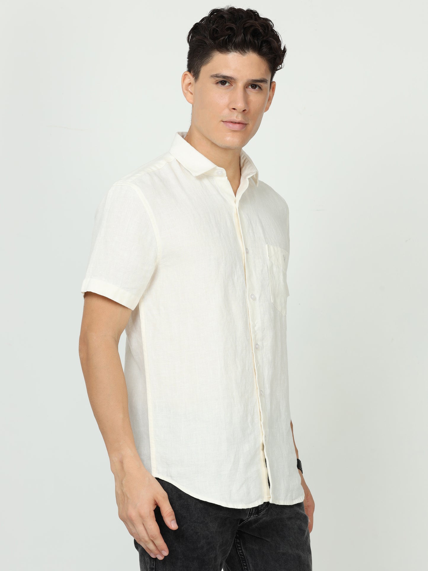 Cream Mens Linen Shirt