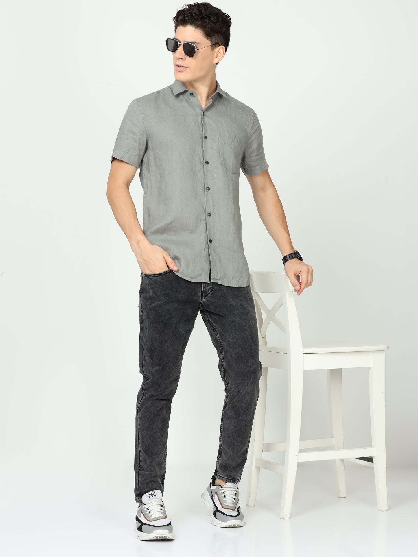 Light Grey Mens Linen Shirt