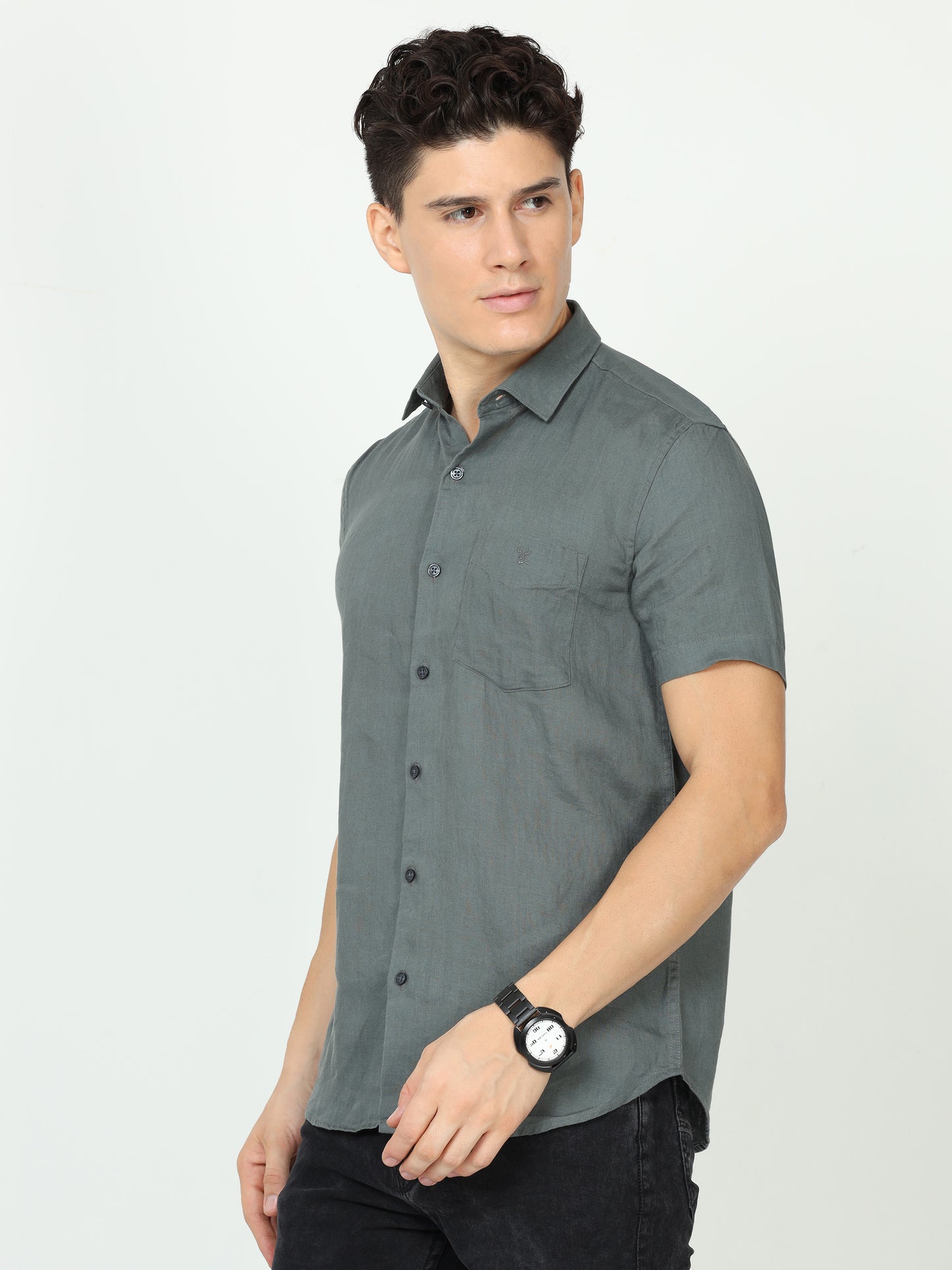 Dark Grey Mens Linen Shirt