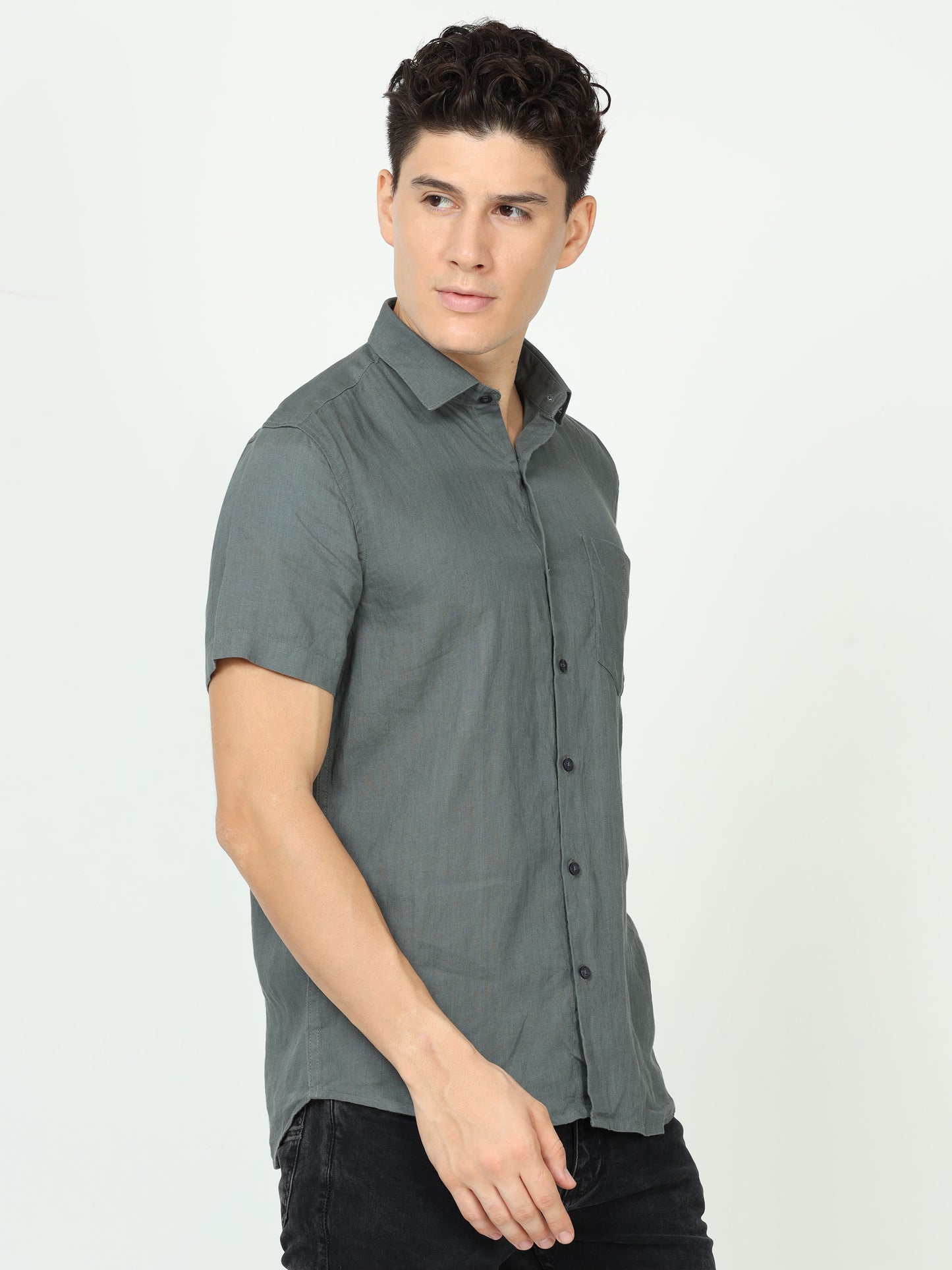 Dark Grey Mens Linen Shirt