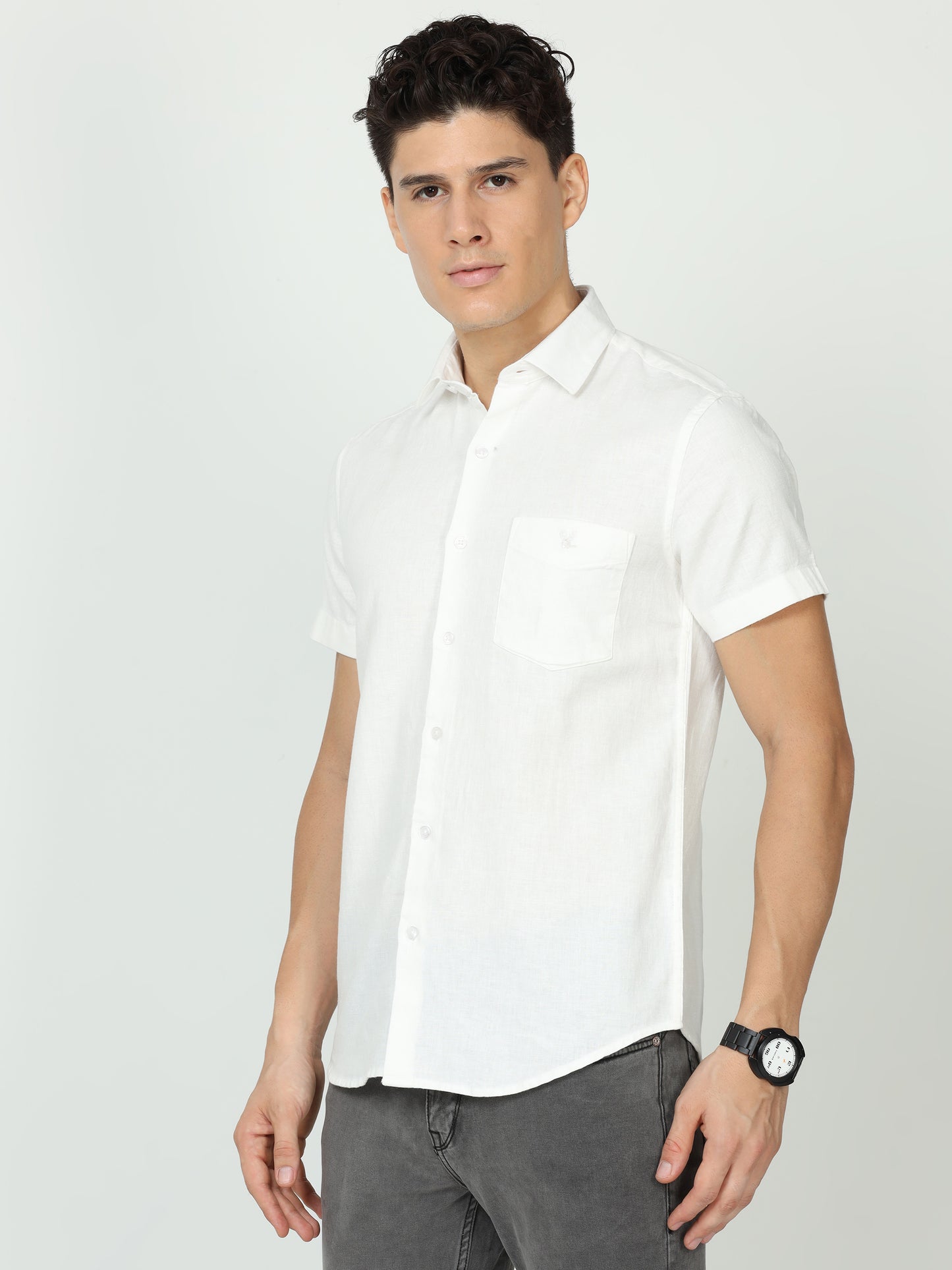 White Mens Linen Shirt
