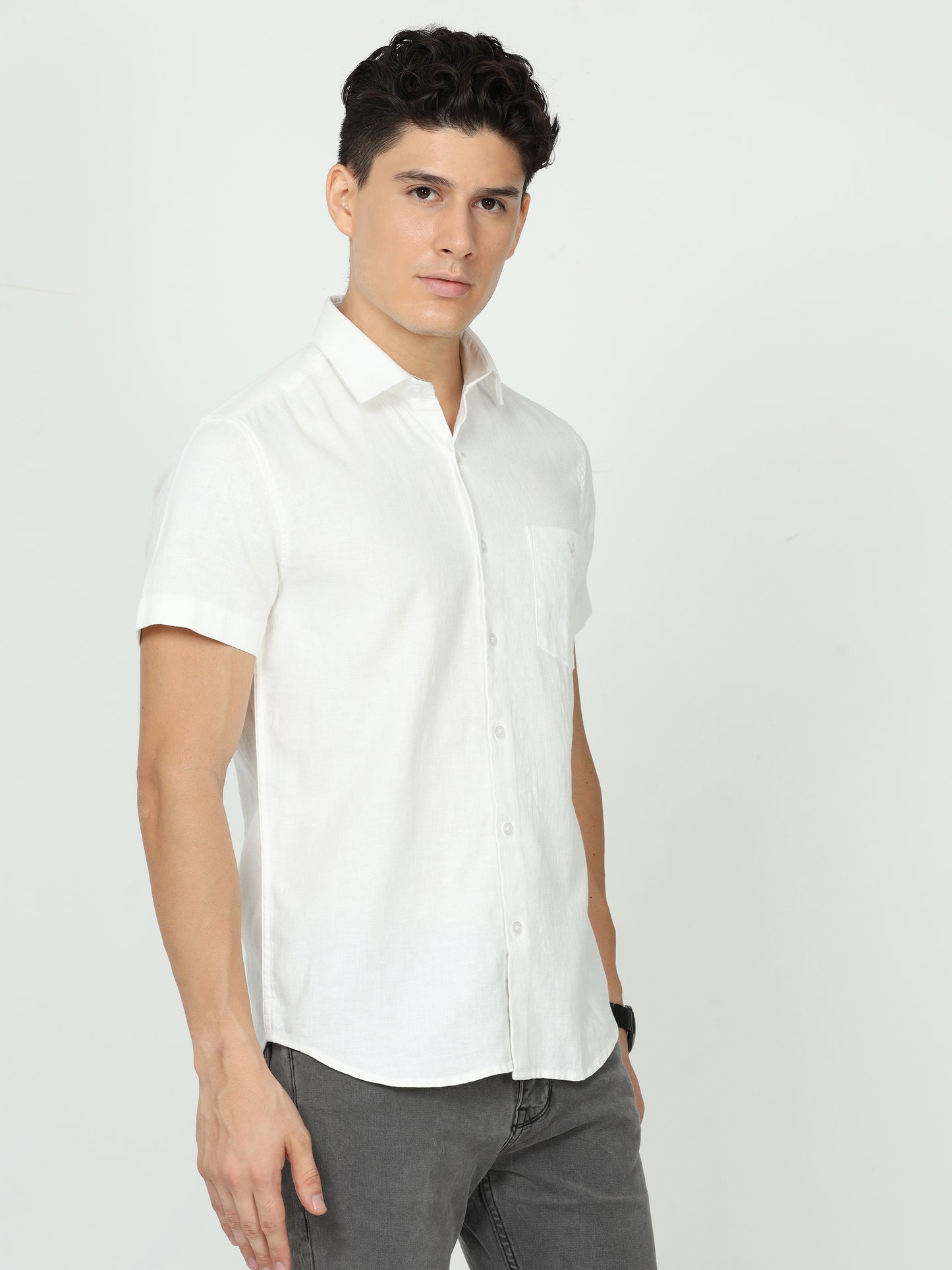 White Mens Linen Shirt
