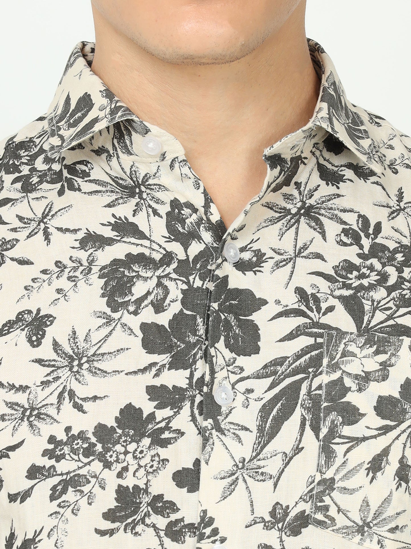 Grey Floral Mens Linen Shirt