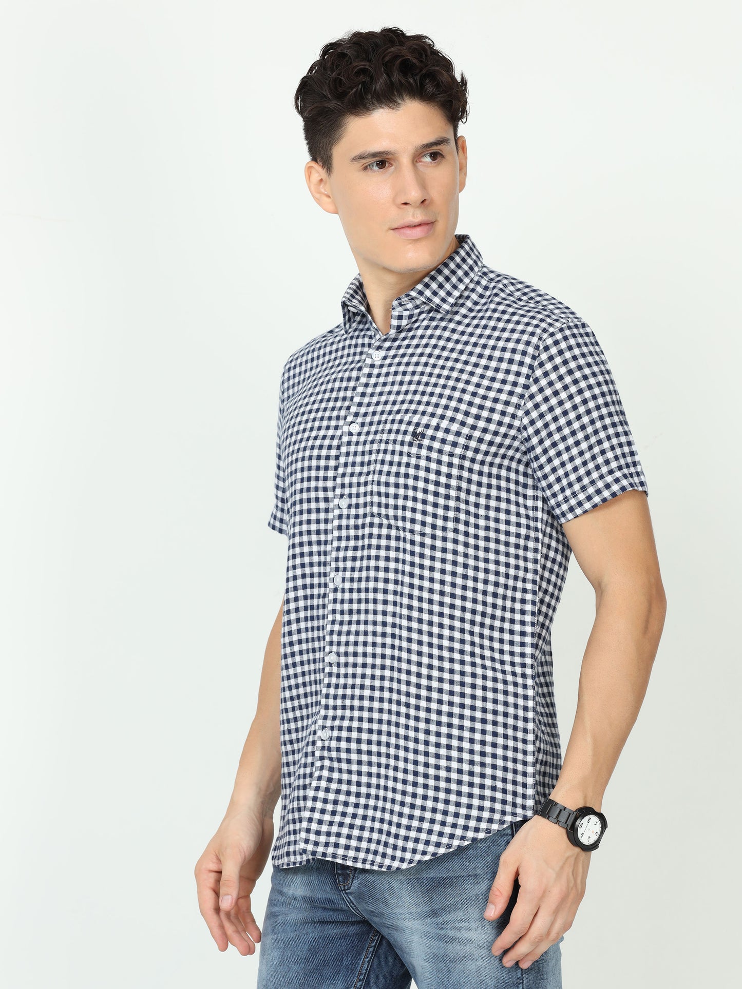 Navy Mens Check Shirt