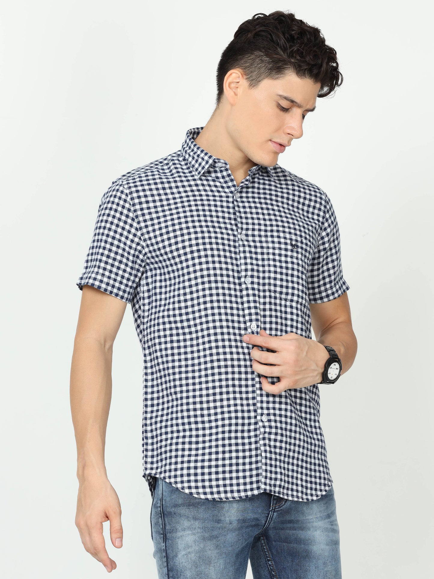 Navy Mens Check Shirt