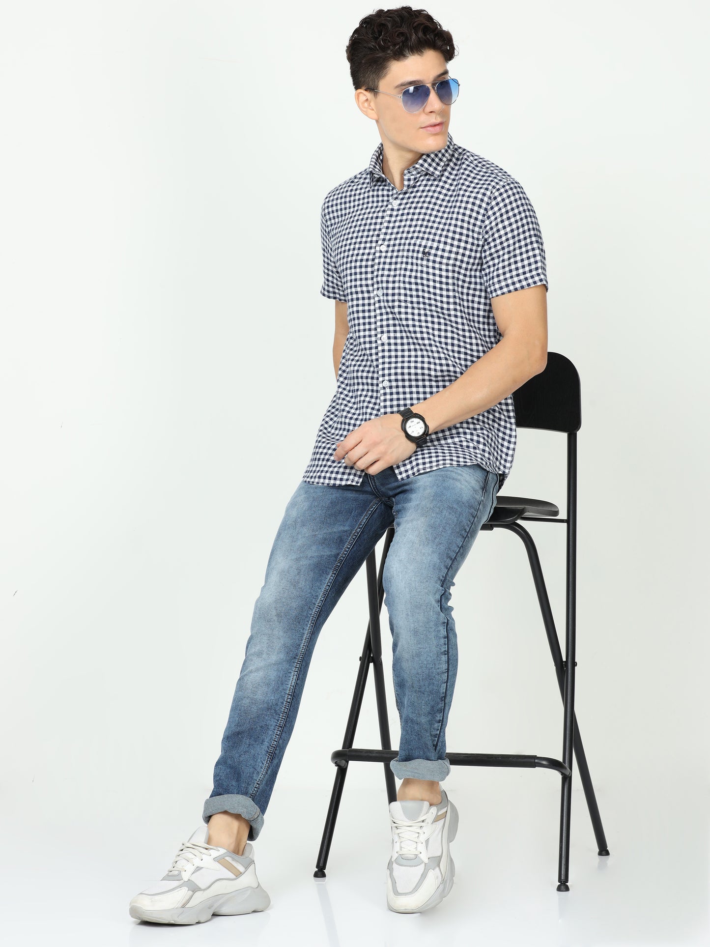 Navy Mens Check Shirt