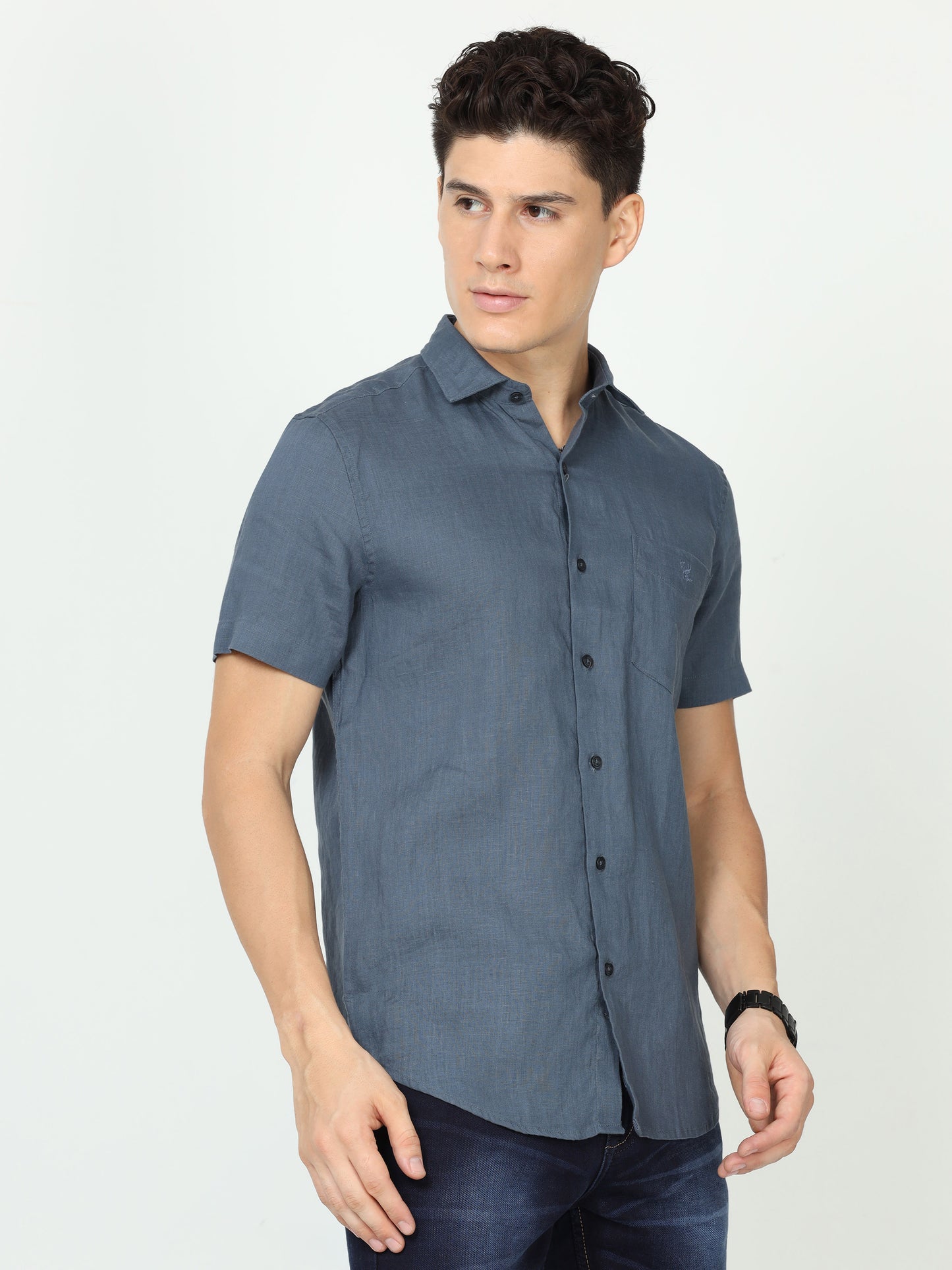Dark Grey Mens Linen Shirt