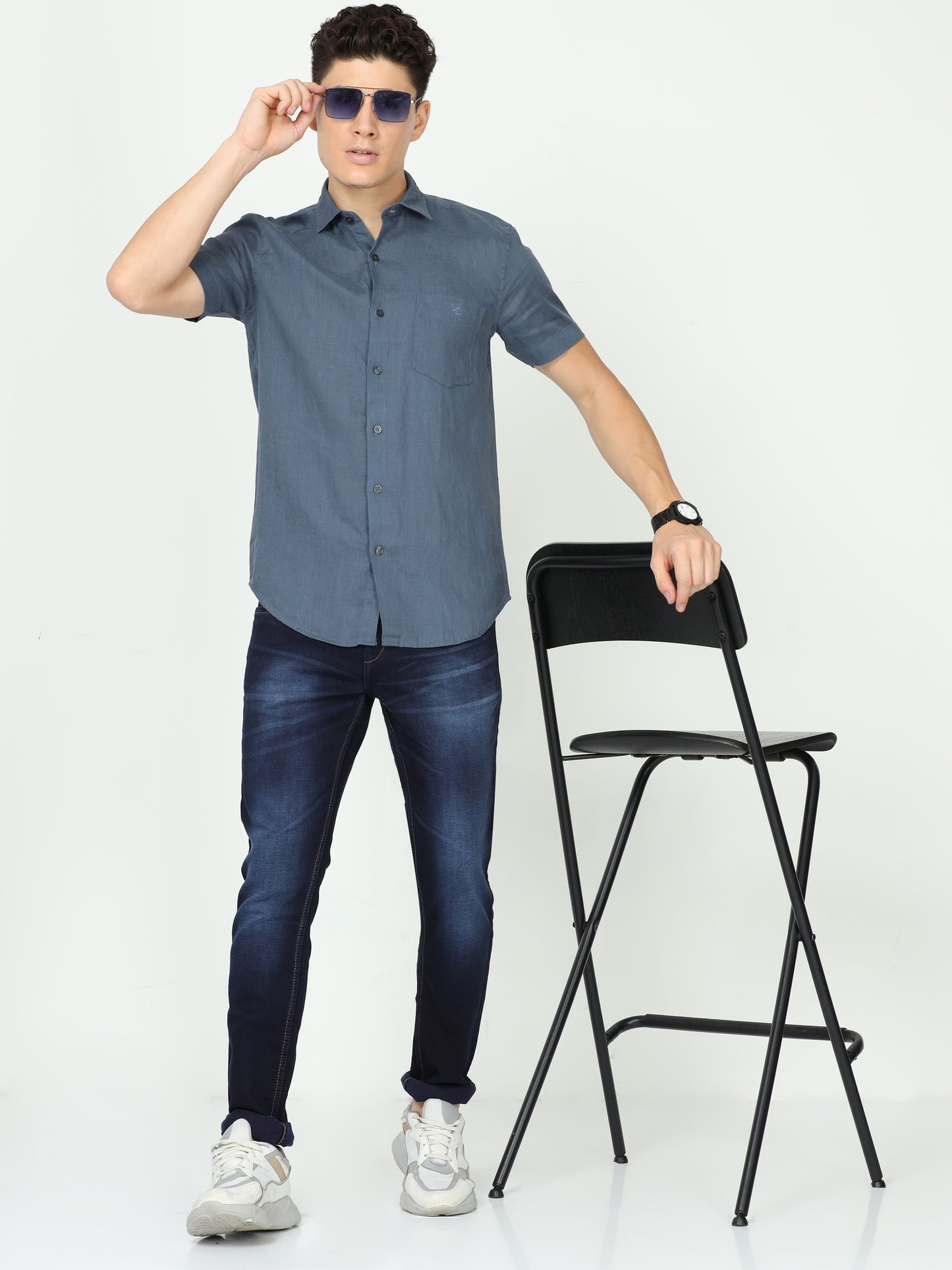 Dark Grey Mens Linen Shirt
