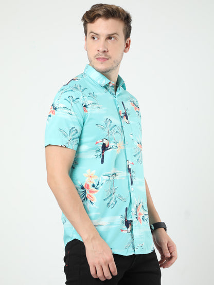 Blue Printed Half Sleeves Shirt