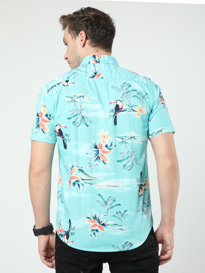 Blue Printed Half Sleeves Shirt