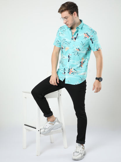 Blue Printed Half Sleeves Shirt