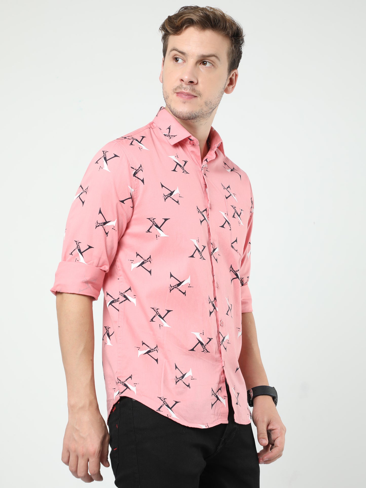 Pink Printed Twill Full Sleeves Shirt