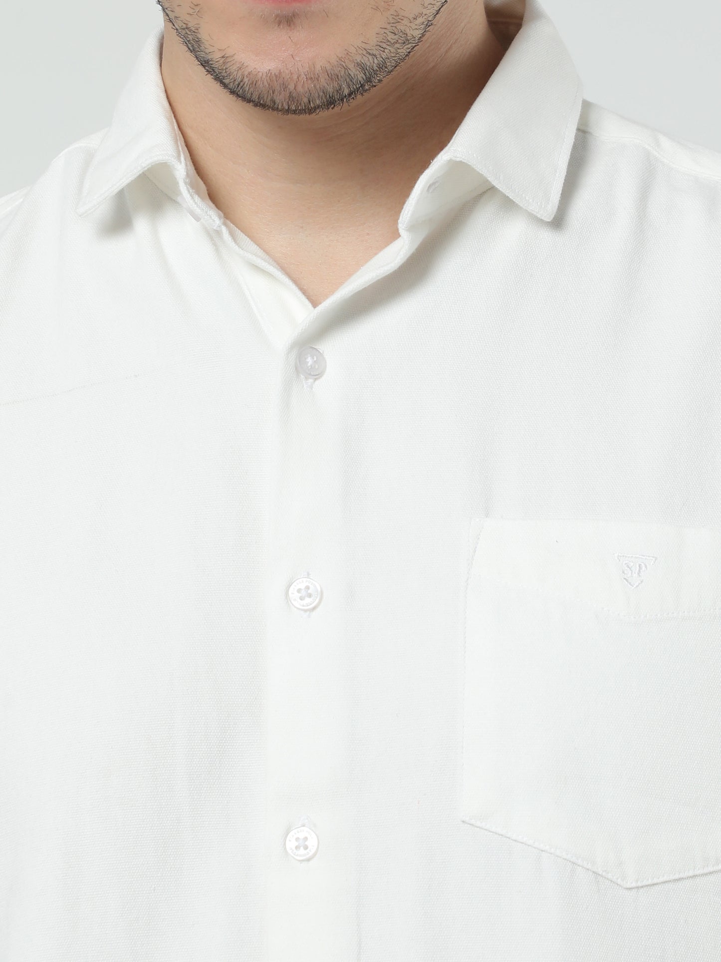 White Plan Oxford Full-sleeve Shirt