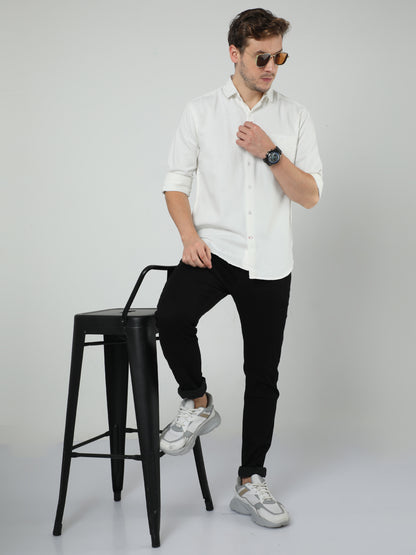 White Plan Oxford Full-sleeve Shirt