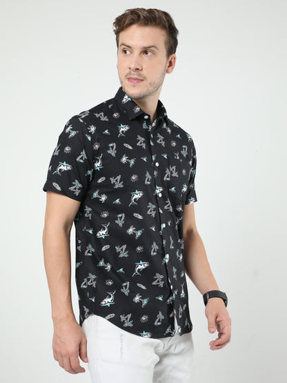 Black Printed Half Sleeves Shirt