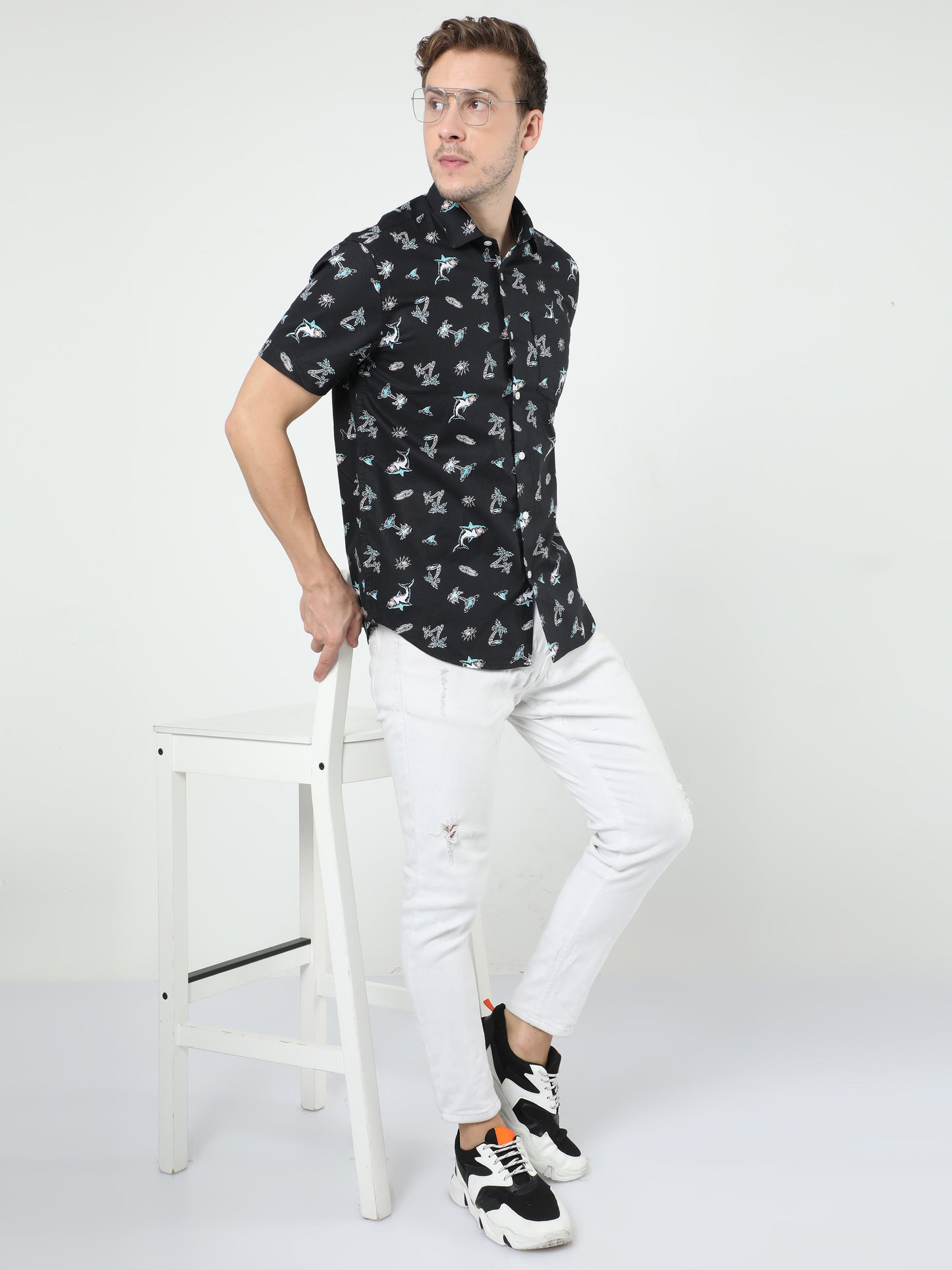 Black Printed Half Sleeves Shirt