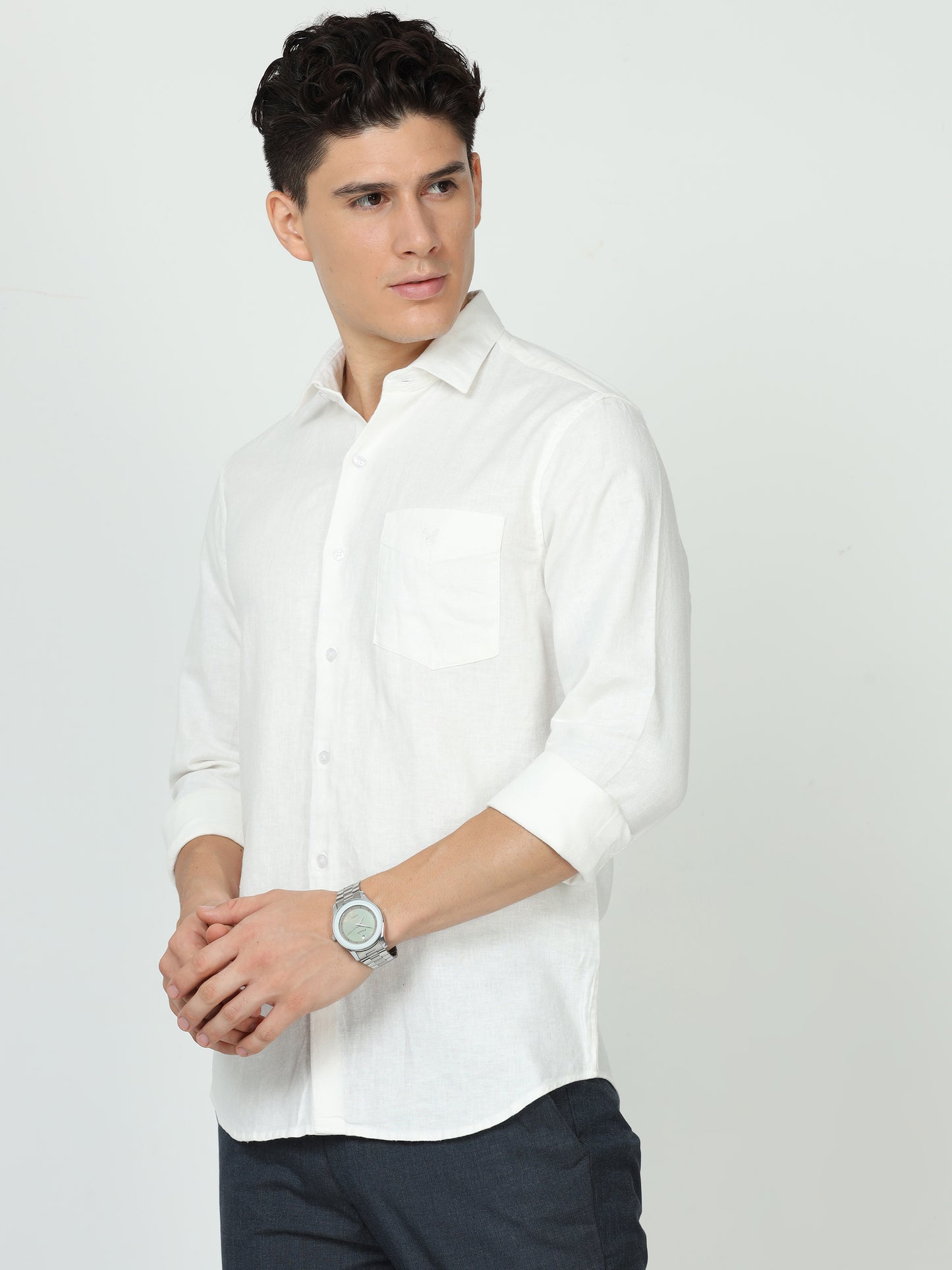 Mens White Linen Shirt
