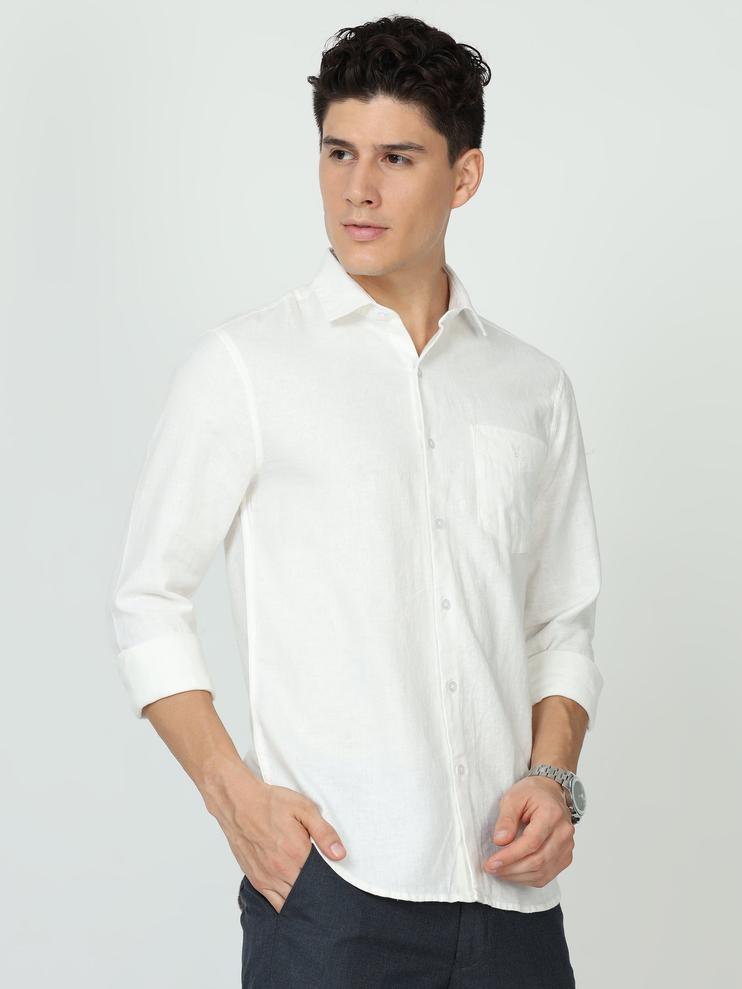 Mens White Linen Shirt