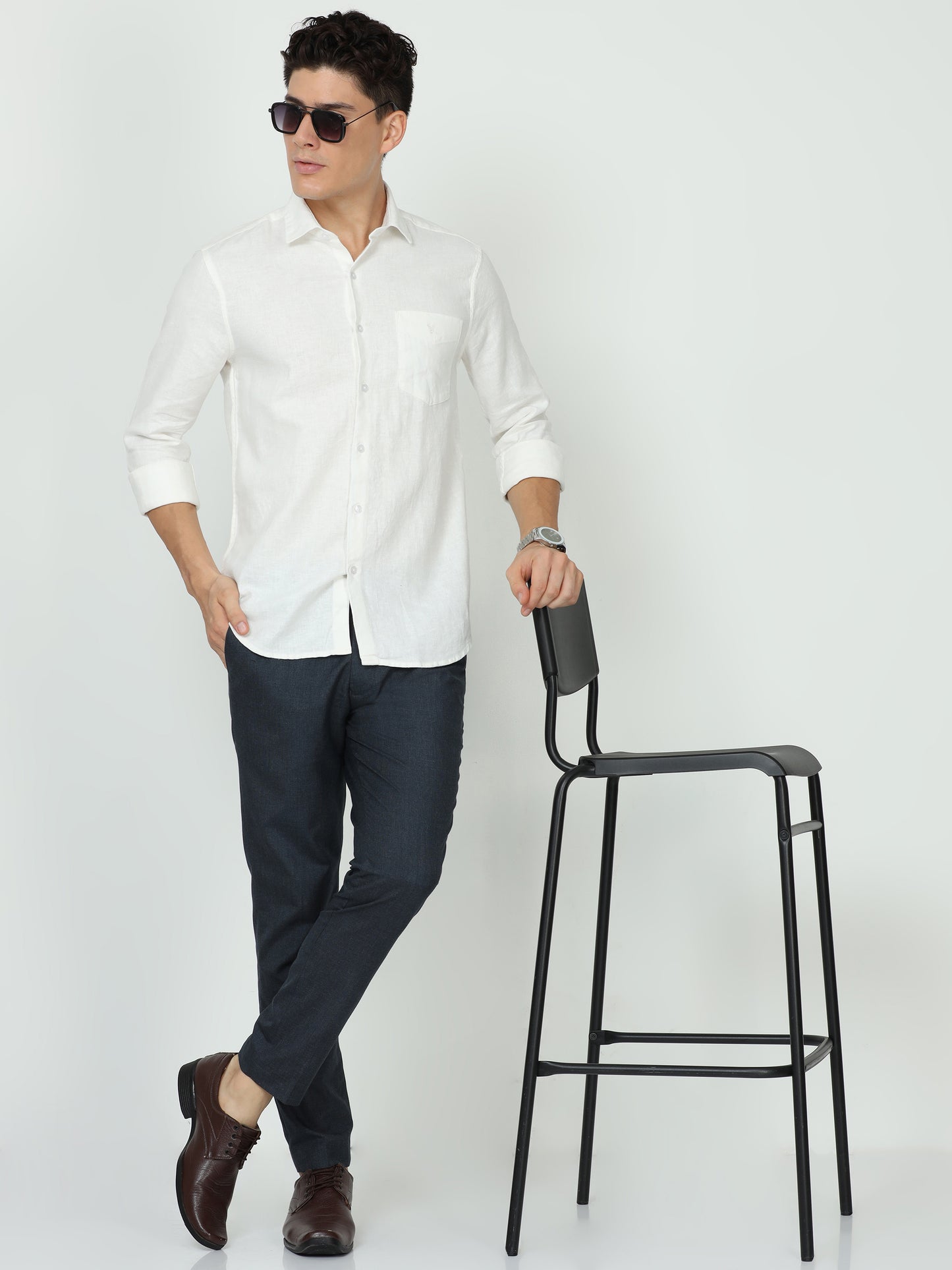 Mens White Linen Shirt