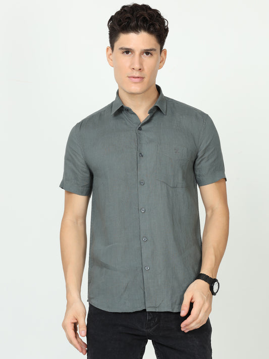 Dark Grey Mens Linen Shirt