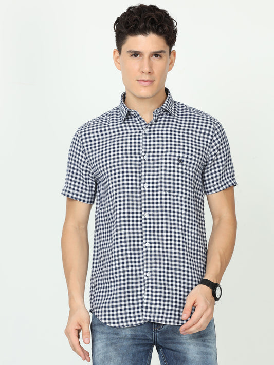 Navy Mens Check Shirt